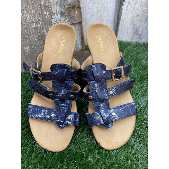 Vionic Triple Strap Wedge Blue Sandals Women's 7 - Picture 2 of 8